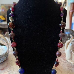 EUC~Vintage Multicolor Wooden/Acrylic Beaded Necklace W/Hanging Bead Design